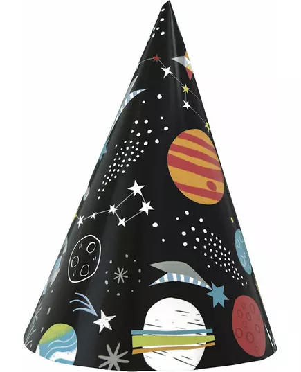 8 Black Universe Cardboard Party Hats