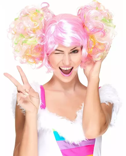 Women's light pink curly pigtail wig