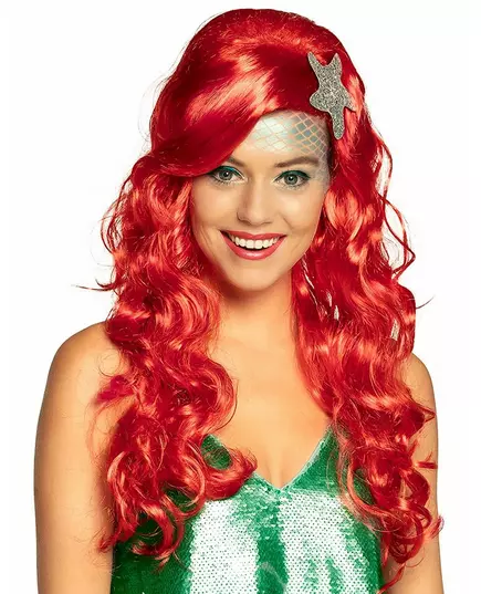Red Mermaid Wig with Starfish for Adults