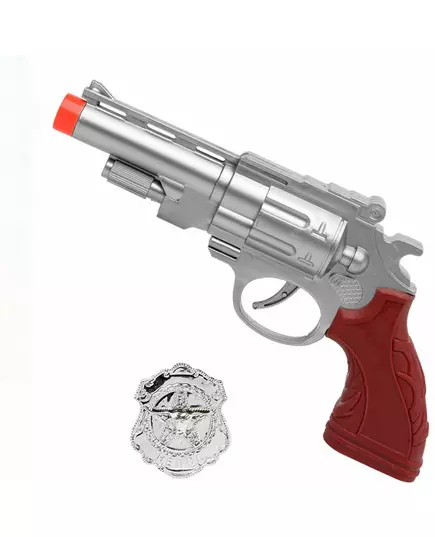 Silver pistol with police plate