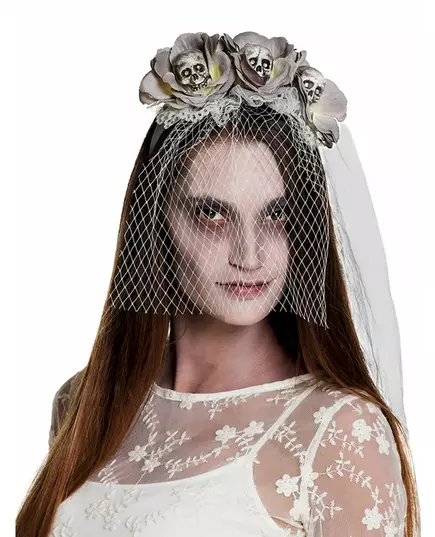 Halloween women's white zombie veil headband