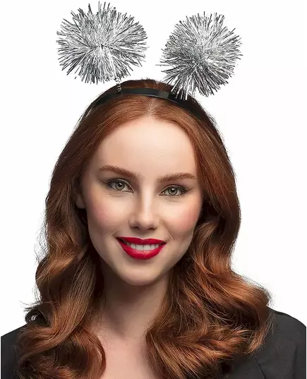 Sølvfarget pompom-pannebånd for voksne