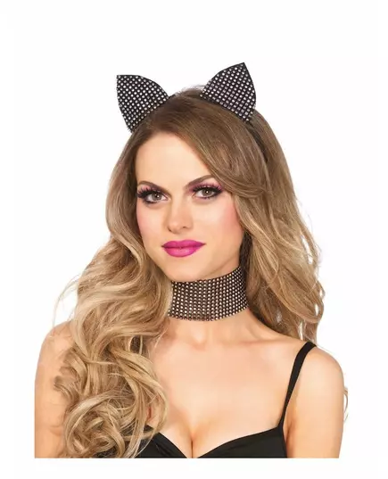 Luxury set of rhinestone cat headbands and neck warmers for adults
