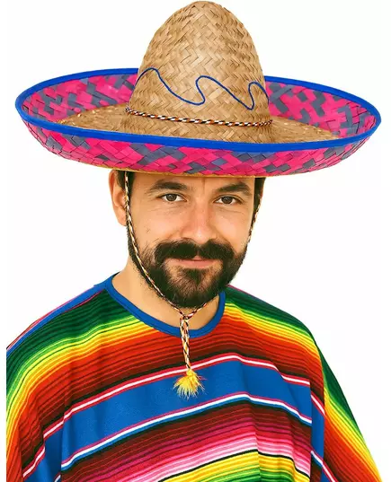 Meksikansk sombrero med rosa og blå kant for voksne