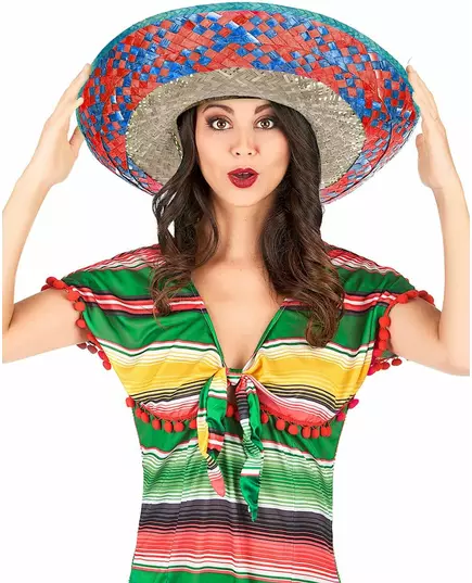 Mexican sombrero with red and blue border for adults