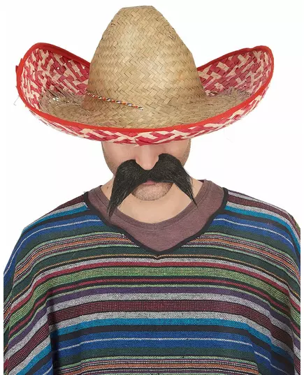 Rød og stråmyk meksikansk sombrero for voksne