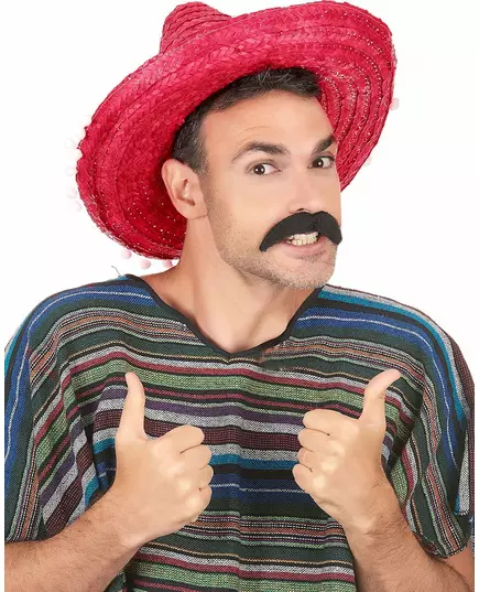 Red sombrero with pompom trim for adults