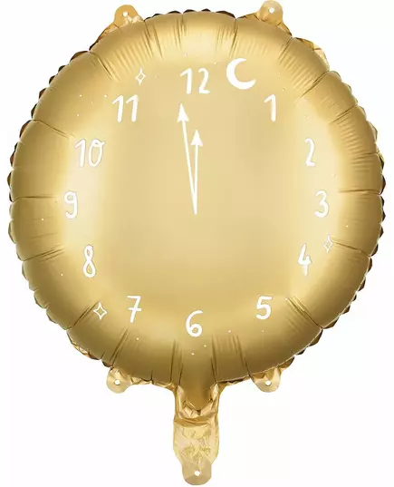 45 cm gyllen aluminiumsballong med midnattsklokke