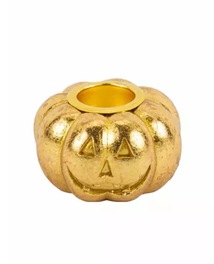 Gyllen gresskarlysholder i harpiks 3,7 x 6 cm