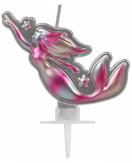 Pretty pink and silver mermaid candle 14 x 10 cm