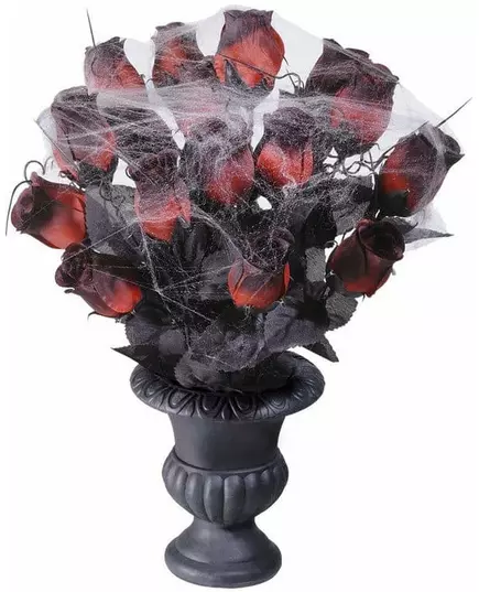 Røde roser spindelvevbukett 35 cm Halloween