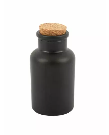 Matt svart apotekflaske med korkpropp 11 cm 125 ml
