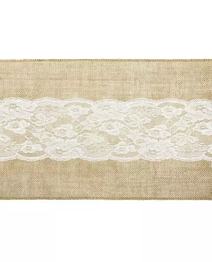 Jutebordløper med blonde i midten 28 cm x 2,75 m