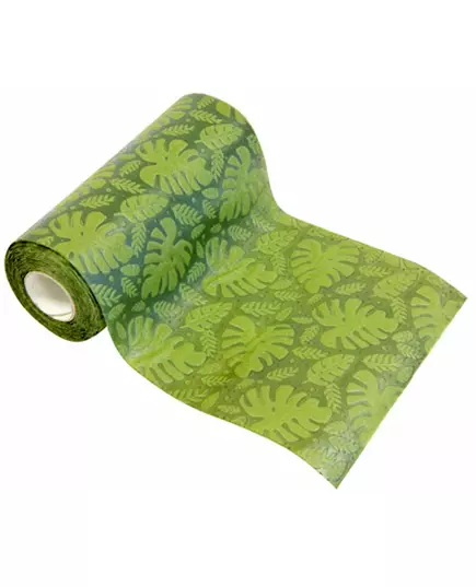 Green tropical leaf relief non-woven table runner 15 cm x 5 m