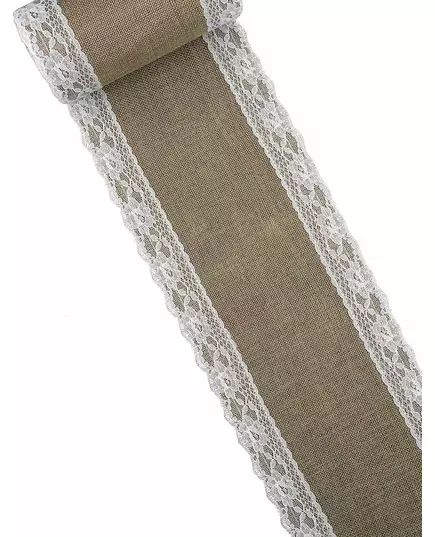 Bordløper i jute og blonder 15 cm x 5 m