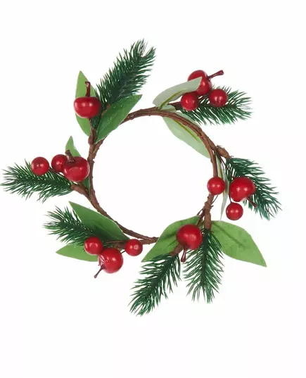 Julekrans med gran og røde bær 18 cm