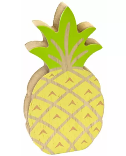 Yellow and green wooden pineapple decoration 12 cm