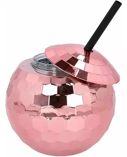 650 ml rosa diskokulekopp med sugerør