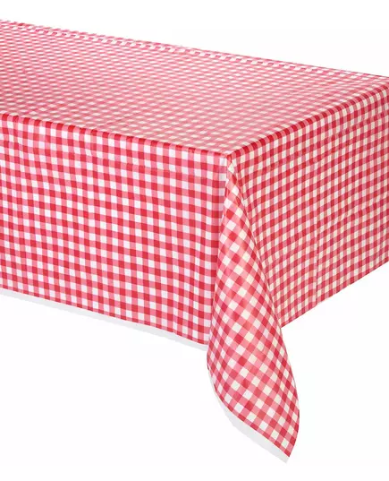 Red gingham plastic tablecloth 137 x 274 cm