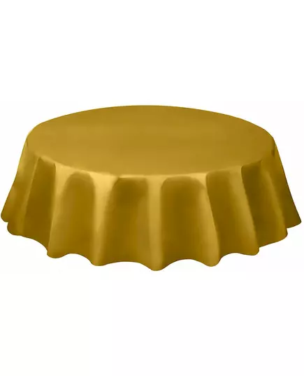 Gold plastic round tablecloth 213 cm