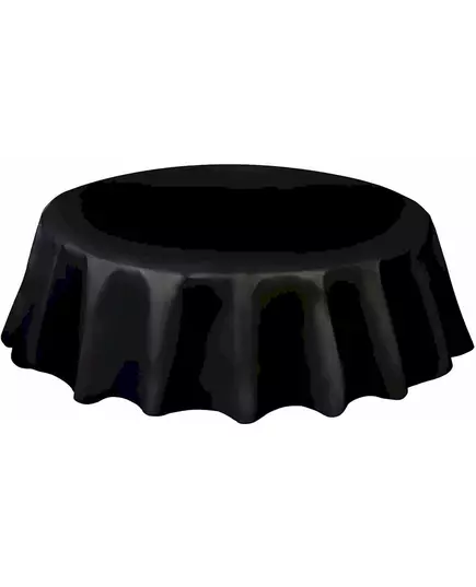 Black plastic round tablecloth 213 cm