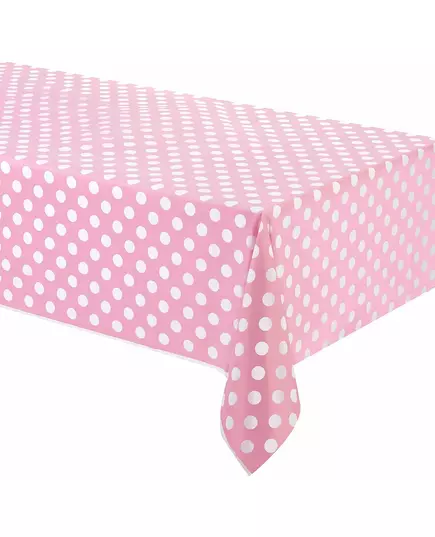 Rosa duk med hvite polkaprikker i plast 137 x 274 cm