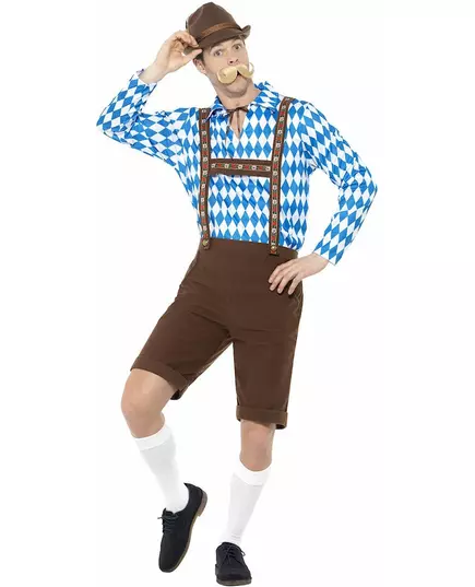 Blue and brown Bavarian costume for adults, Size: Large