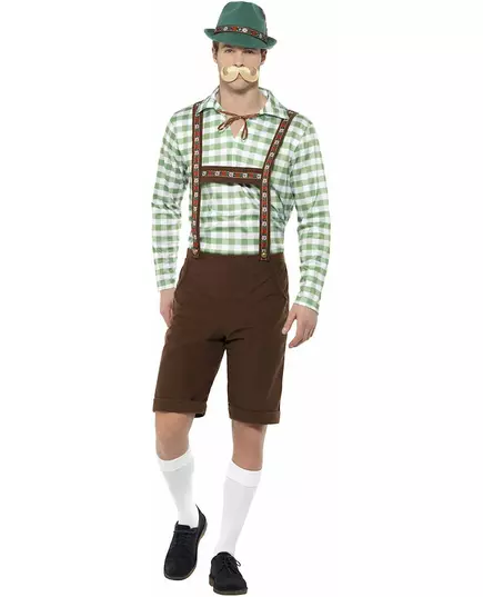 Green and brown Bavarian costume for adults, Size: Medium
