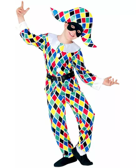 Flerfarget harlekinkostyme for barn, Størrelse: 8–10 år (140 cm)