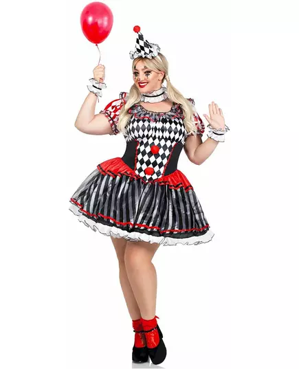Sexy svart og hvitt harlekinkostyme for kvinner i pluss størrelse, Størrelse: X-Large/XX-Large (48-52)