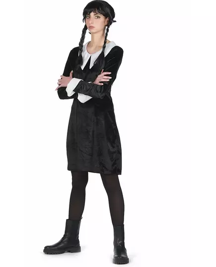 Black velvet gothic schoolgirl costume for women, Size: Large