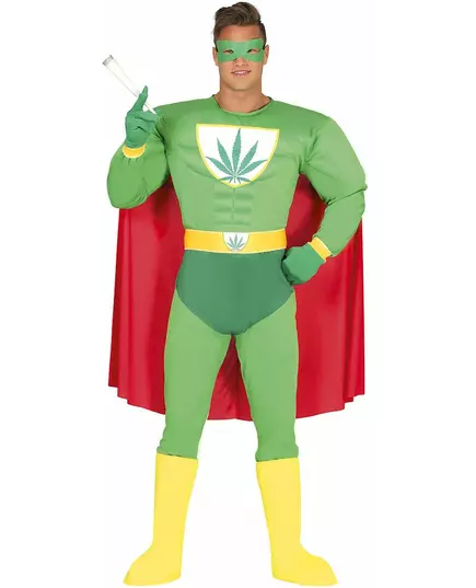 Superheltkostyme for voksne med cannabisblader, Størrelse: Medium