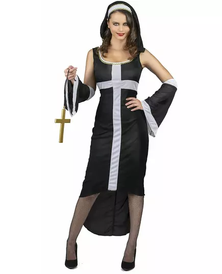 Sexy nun costume with white cross for women, Size: Small