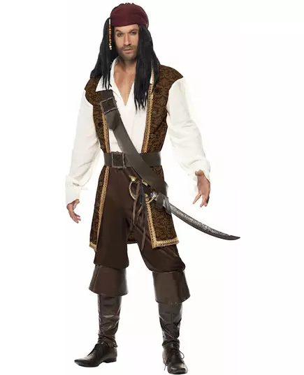 Brown pirate costume for men, Size: Medium