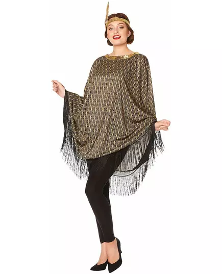 Gyllen Charleston poncho-kostyme for kvinner