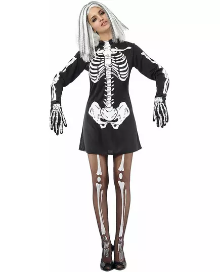 Svart og hvitt skjelettkostyme til Halloween for kvinner