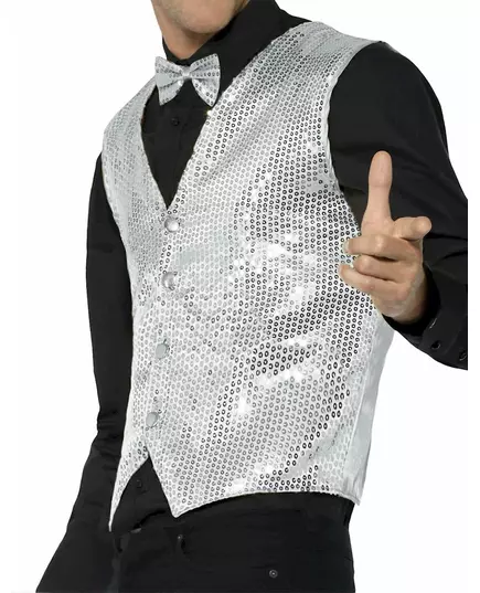 Adult silver sequin vest, Size: Small