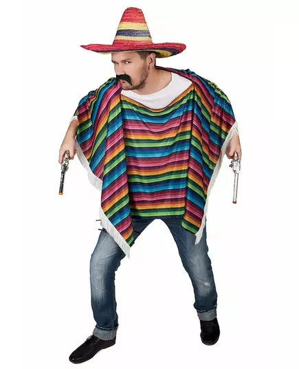 Flerfarget frynsete meksikansk poncho for voksne