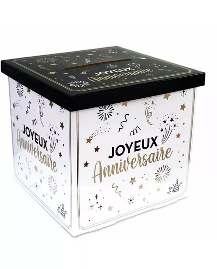 White, gold and black happy birthday cardboard ballot box