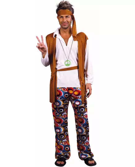 Brown and white hippie costume for men, Size: Small