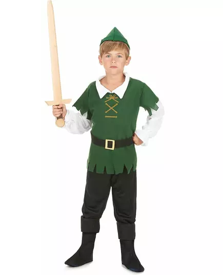 Svart og grønt skogsguttkostyme, Størrelse: 7–9 år (120–130 cm)