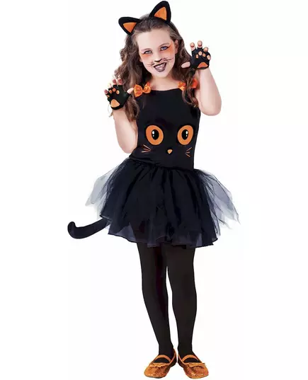 Liten svart kattkostyme med tilbehør til jenter, Størrelse: 8–10 år (123–140 cm)