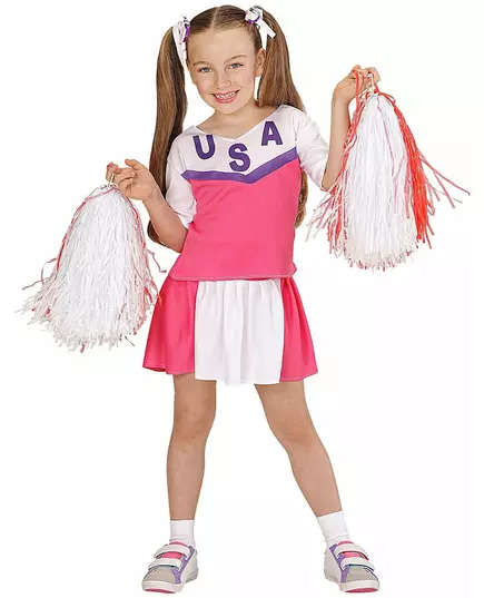 Rosa og hvitt cheerleader-kostyme til jenter, Størrelse: 4–5 år (116 cm)
