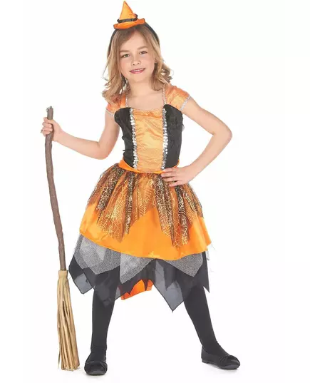 Witch costume with spider veil for girls, Size: 3-4 years (92-104 cm)