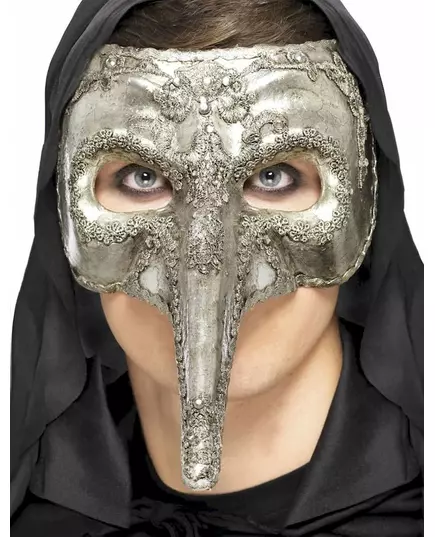 Adult's long silver nose Venetian half mask