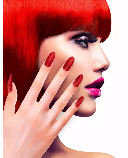 Adult red glitter adhesive false nails