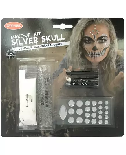 Sexy sølvskjelett-sminkesett for voksne