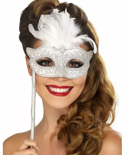 Silver Venetian wolf with white feathers adult