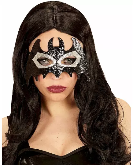 Svart og grå skinnende flaggermusmaske for voksne