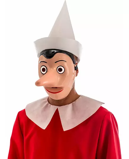 Pinocchio-plastmaske med avtakbar nese for voksne